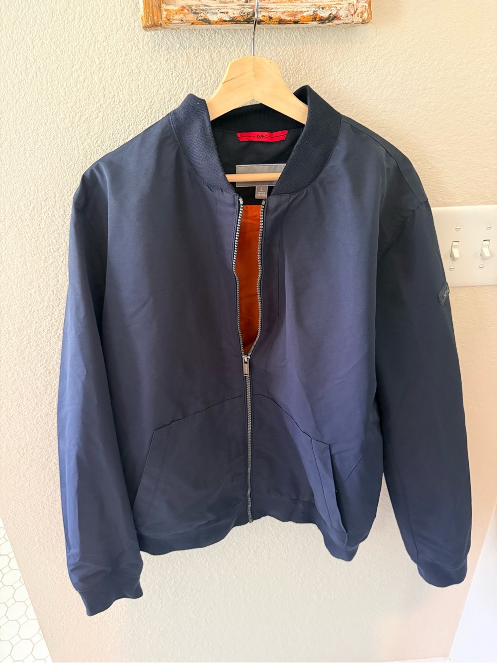Michael Kors Navy Bomber Jacket with Orange Lining